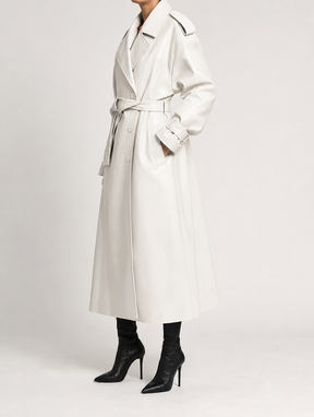 Women's Faux Leather Maxi Coat | Wardley in White - Juana Fashion