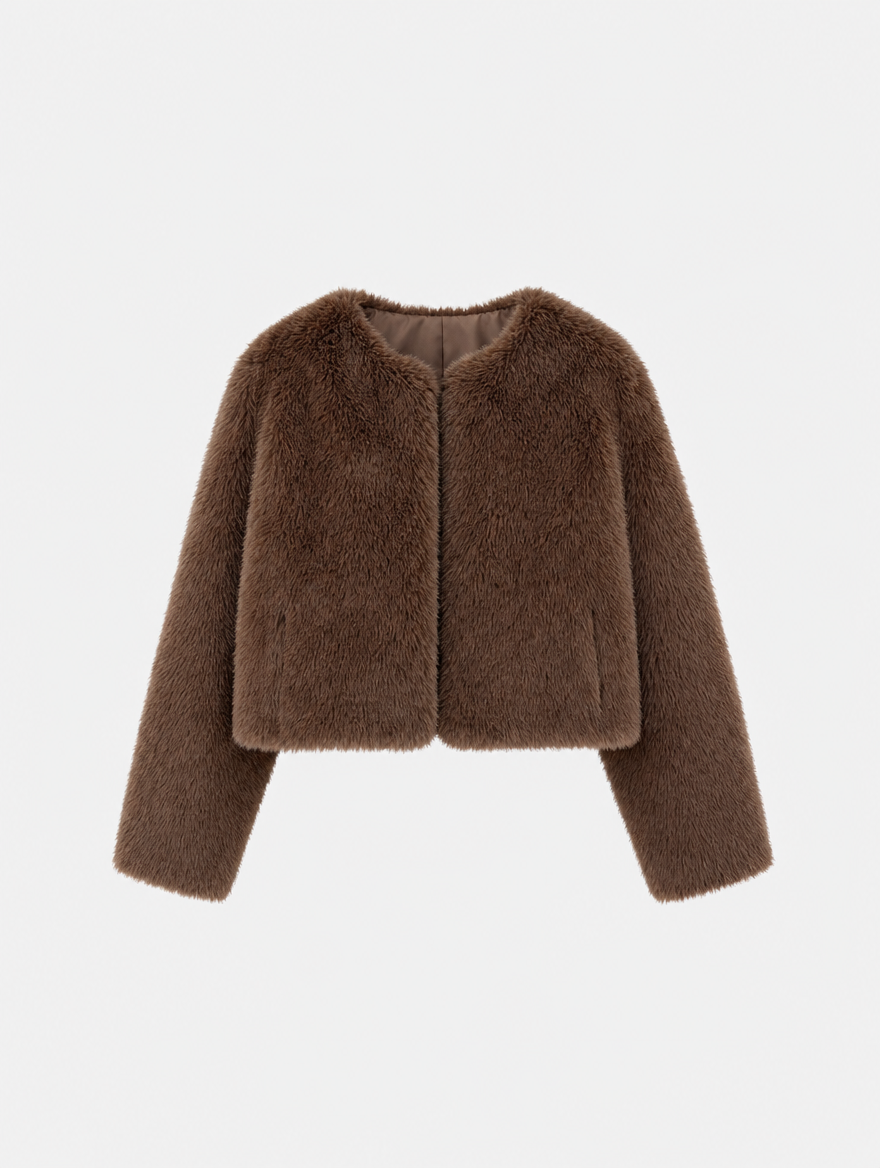 Women's Cropped Faux Fur Jacket | Yealand in Brown - Juana Fashion