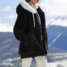 Women's Colorblock Hooded Winter Jacket | Franziska in Black Stripe - Juana Fashion