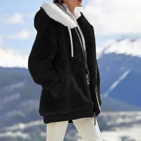 Women's Colorblock Hooded Winter Jacket | Franziska in Black Stripe - Juana Fashion