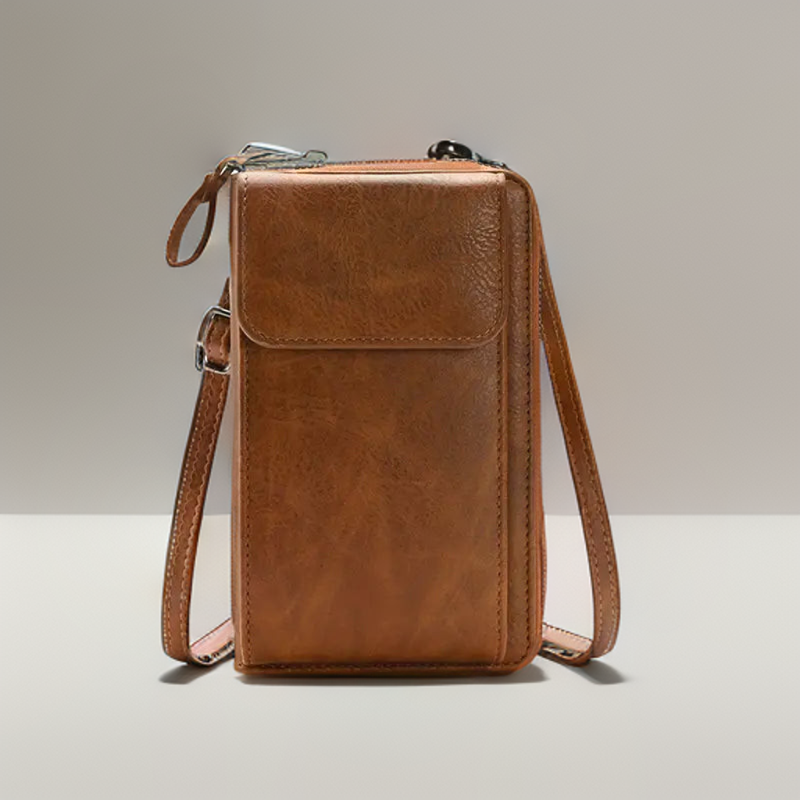 Women's Slim Zip Phone Crossbody Bag in Brown by Juana Fashion