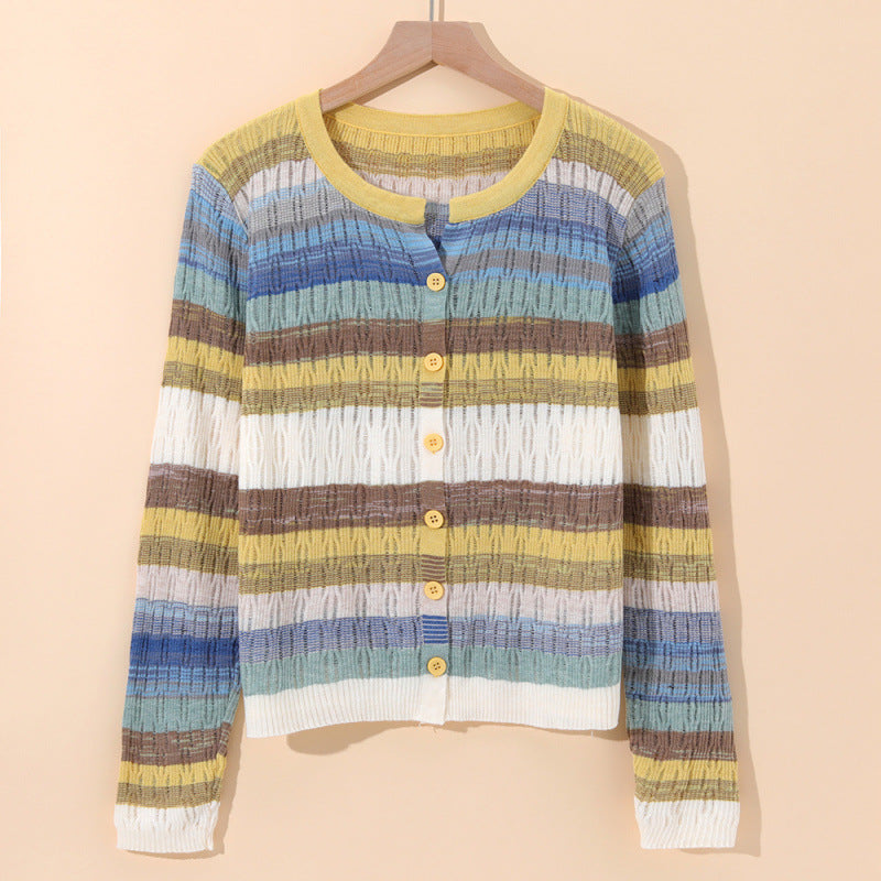 Women's Striped Cotton Cardigan | Sorento in Blue - Juana Fashion