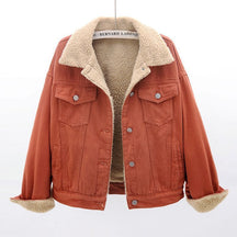 Women's Denim Jacket with Sherpa Lining | Brennan in Red - Juana Fashion
