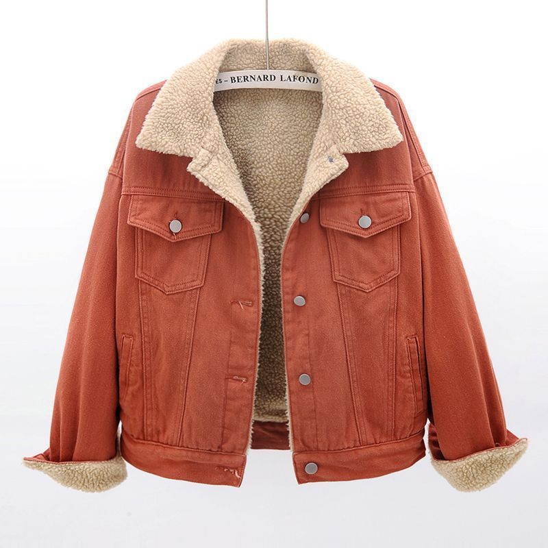 Women's Denim Jacket with Sherpa Lining | Brennan in Red - Juana Fashion