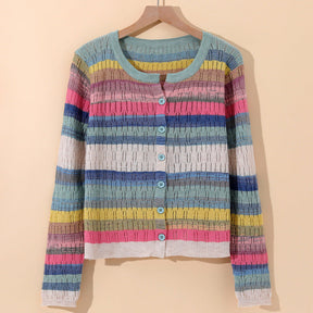 Women's Striped Cotton Cardigan | Sorento in Blue - Juana Fashion