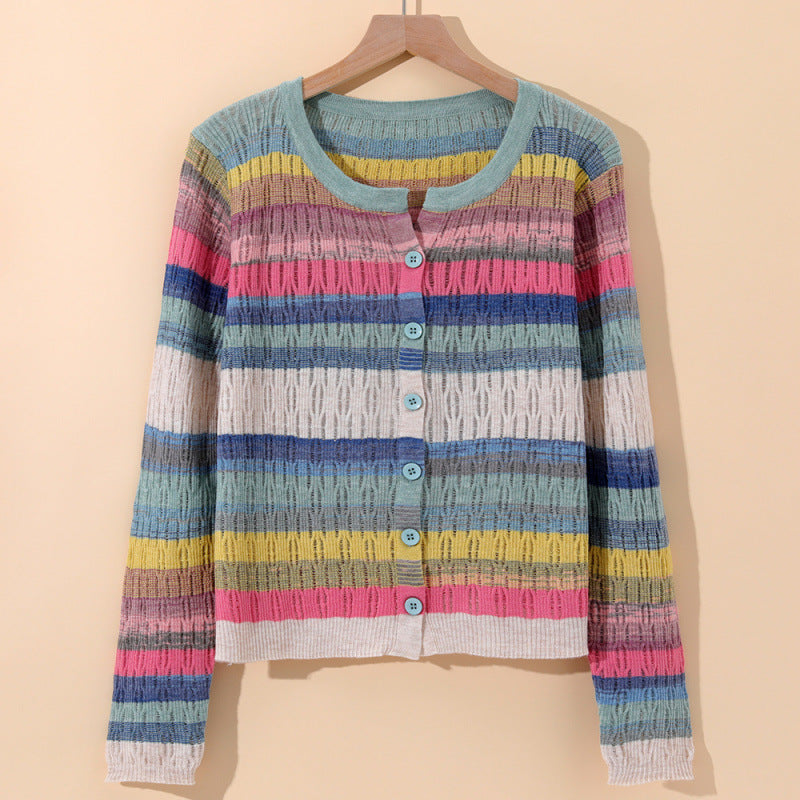 Women's Striped Cotton Cardigan | Sorento in Blue - Juana Fashion
