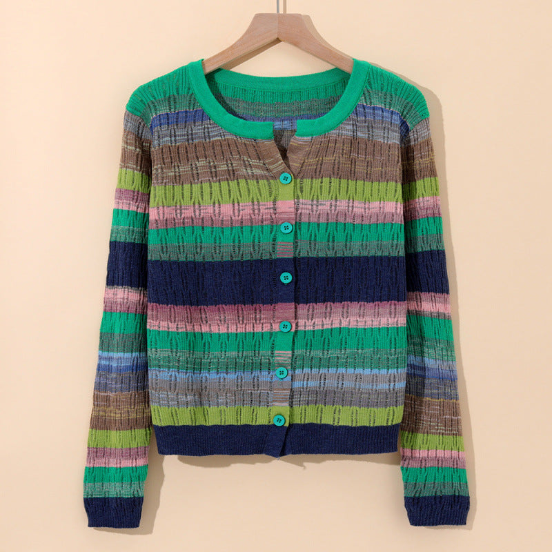 Women's Striped Cotton Cardigan | Sorento in Blue - Juana Fashion