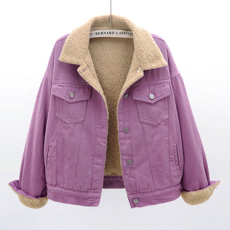 Women's Denim Jacket with Sherpa Lining | Brennan in Red - Juana Fashion