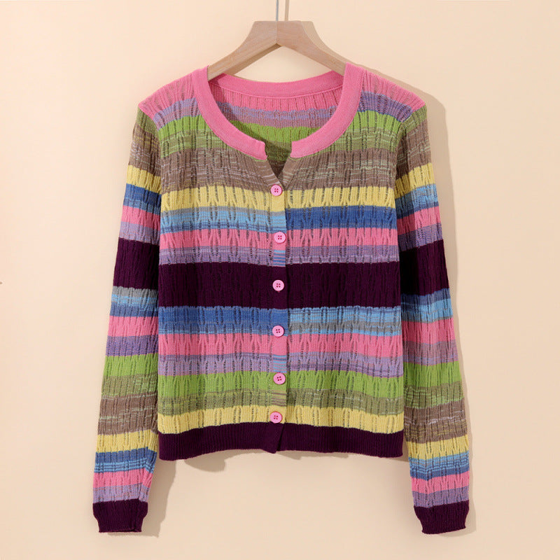Women's Striped Cotton Cardigan | Sorento in Blue - Juana Fashion