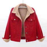 Women's Denim Jacket with Sherpa Lining | Brennan in Red - Juana Fashion