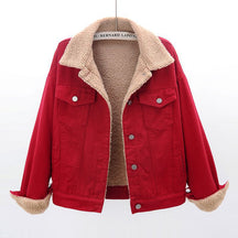 Women's Denim Jacket with Sherpa Lining | Brennan in Red - Juana Fashion