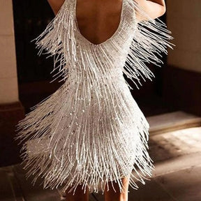 Women's Sequin Fringe Mini Party Dress, V-Neck | Iona