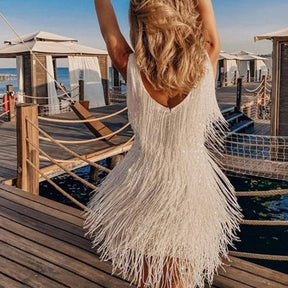 Women's Sequin Fringe Mini Party Dress, V-Neck | Iona