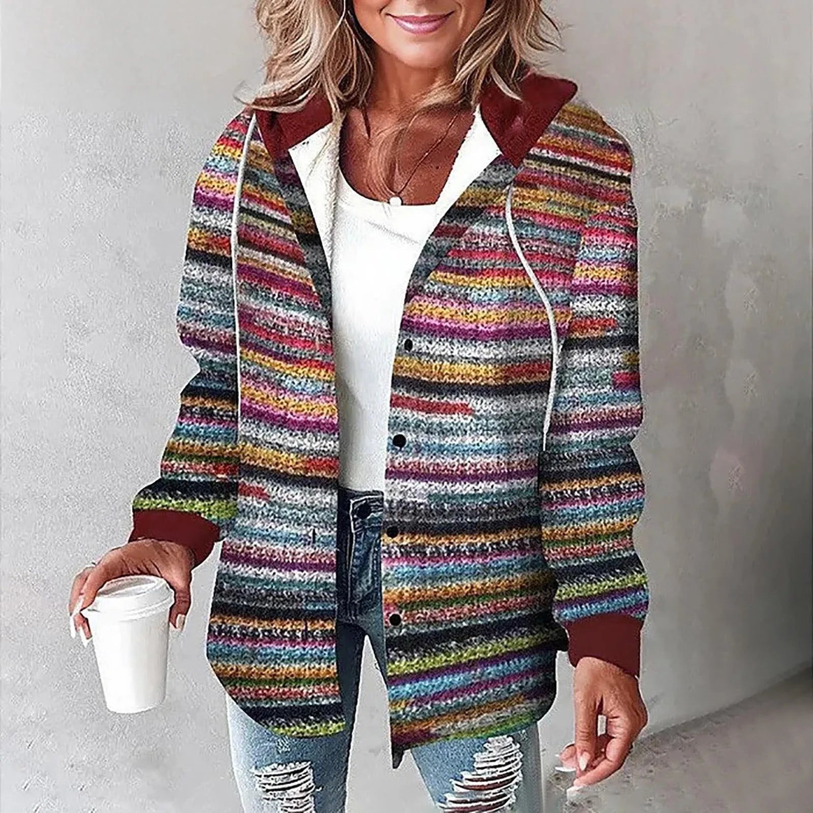 Women's Hooded Plaid Jacket | Annika in Dark Red - Juana Fashion