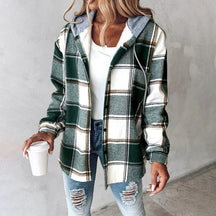 Women's Hooded Plaid Jacket | Annika in Red - Juana Fashion