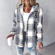 Women's Hooded Plaid Jacket | Annika in Red - Juana Fashion