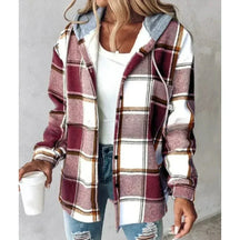 Women's Hooded Plaid Jacket | Annika in Red - Juana Fashion