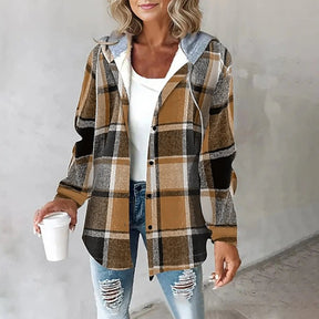 Women's Hooded Plaid Jacket | Annika in Green - Juana Fashion