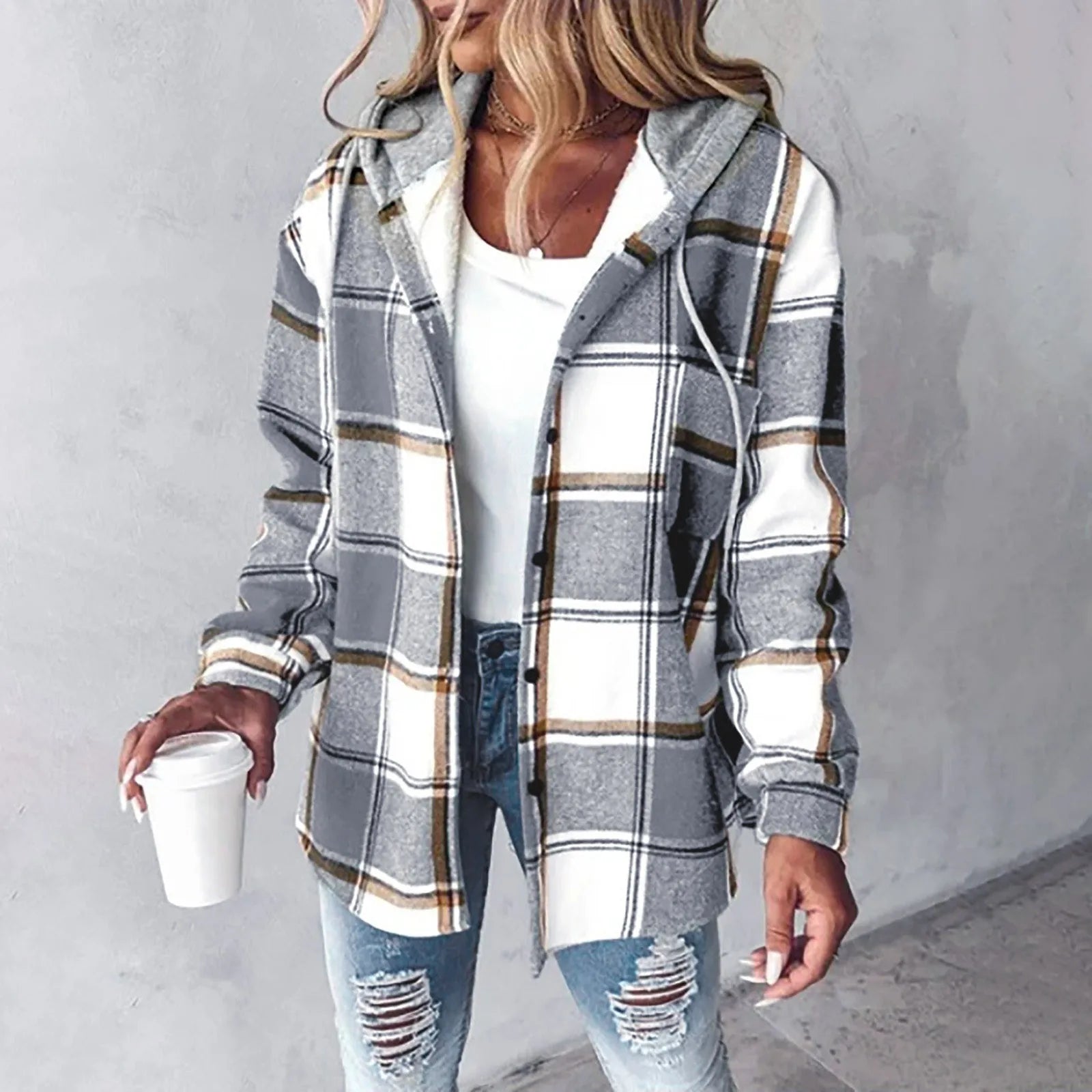 Women's Hooded Plaid Jacket | Annika in Dark Red - Juana Fashion