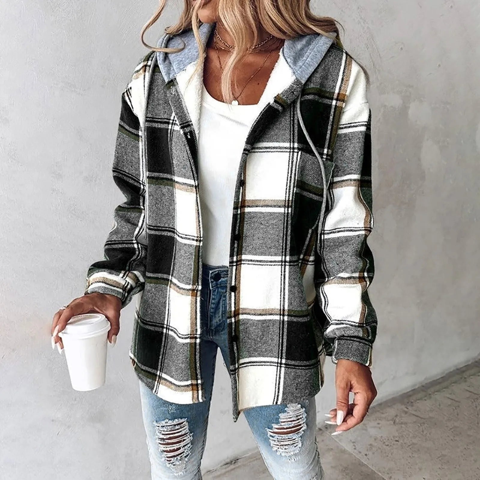 Women's Hooded Plaid Jacket | Annika in Dark Red - Juana Fashion