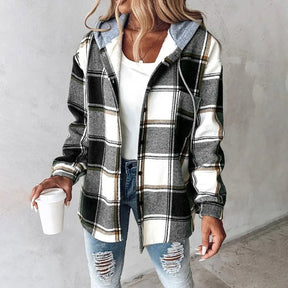 Women's Hooded Plaid Jacket | Annika in Red - Juana Fashion