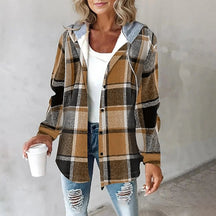 Women's Hooded Plaid Jacket | Annika in Dark Red - Juana Fashion
