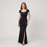 Women's Sequin Mermaid Evening Dress with Slit | Isla in Black