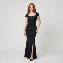 Women's Sequin Mermaid Evening Dress with Slit | Isla in Black