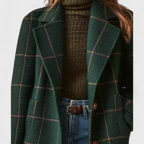 Women's Classic Button-Front Plaid Coat | Natascha in Dark Green - Juana Fashion