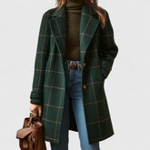 Women's Classic Button-Front Plaid Coat | Natascha in Dark Green - Juana Fashion
