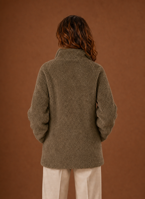 Women's Sherpa Fleece Zip-Up Winter Jacket | Marina in Khaki - Juana Fashion