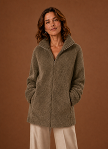 Women's Sherpa Fleece Zip-Up Winter Jacket | Marina in Black - Juana Fashion