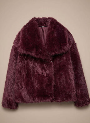 Women's Short Fluffy Faux Fur Coat | Marie in Black - Juana Fashion