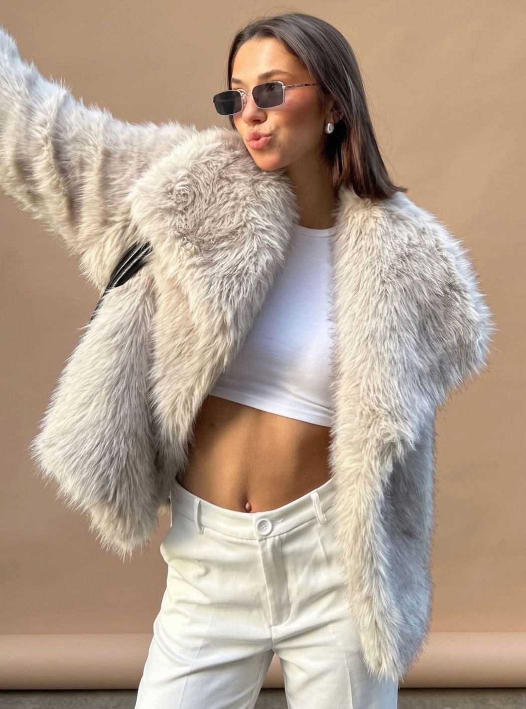 Women's Short Fluffy Faux Fur Coat | Marie in Brown - Juana Fashion