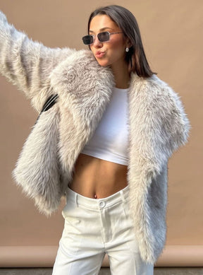 Women's Short Fluffy Faux Fur Coat | Marie in Brown - Juana Fashion