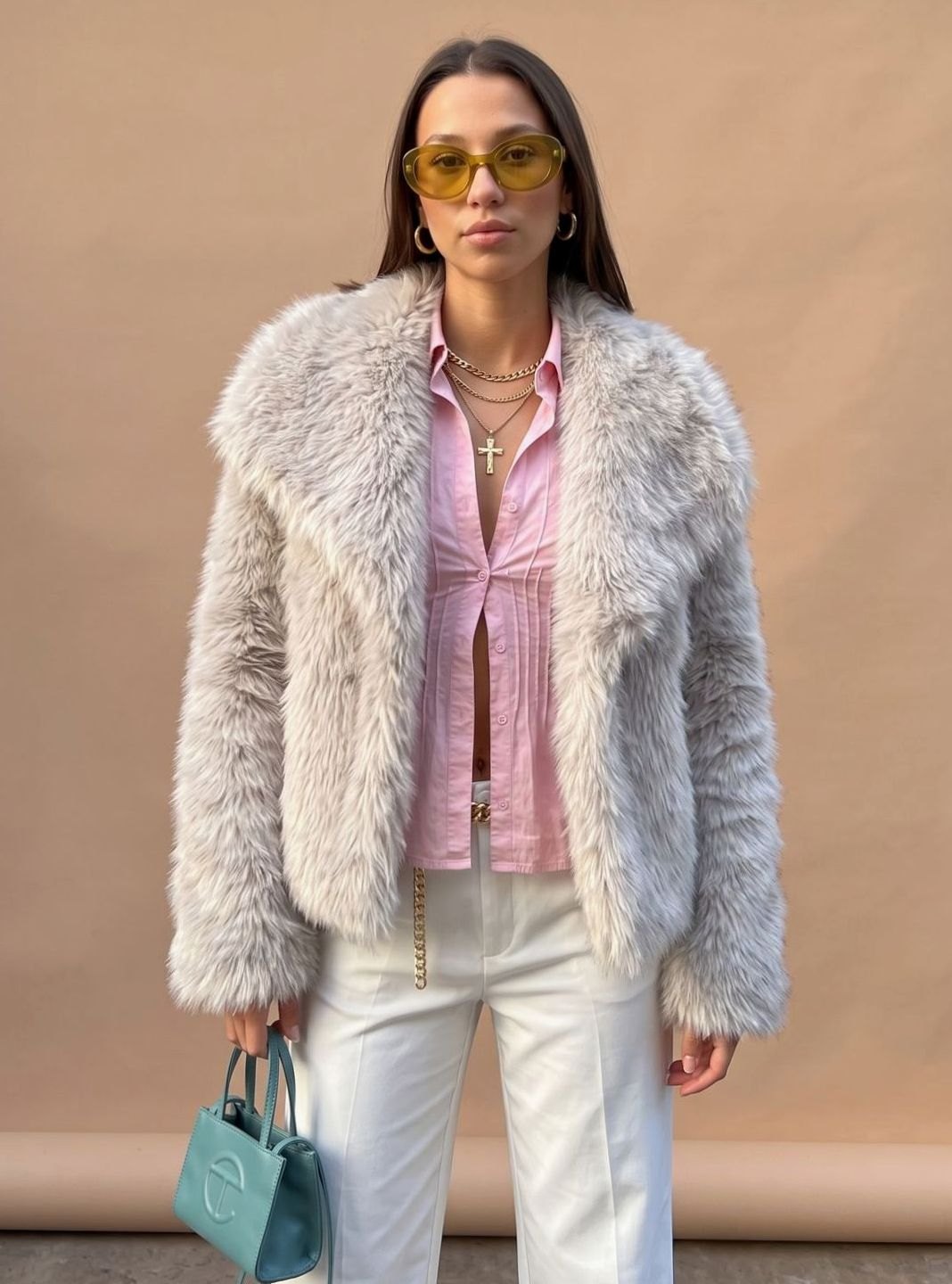 Women's Short Fluffy Faux Fur Coat | Marie in Brown - Juana Fashion