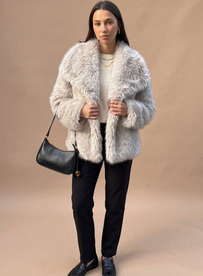 Women's Short Fluffy Faux Fur Coat | Marie in Camel - Juana Fashion