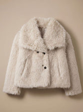 Women's Short Fluffy Faux Fur Coat | Marie in Beige - Juana Fashion