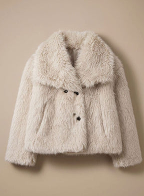 Women's Short Fluffy Faux Fur Coat | Marie in Beige - Juana Fashion