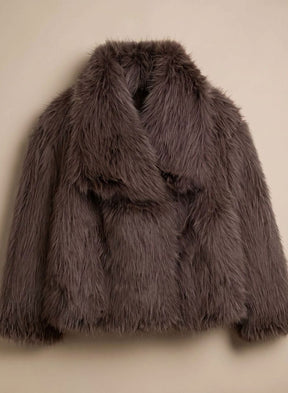 Women's Short Fluffy Faux Fur Coat | Marie in Beige - Juana Fashion