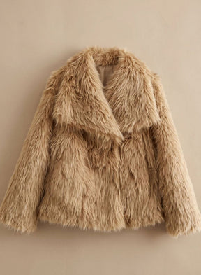 Women's Short Fluffy Faux Fur Coat | Marie in Beige - Juana Fashion
