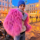 Women's Long-Pile Faux Fur Coat | Marlene in Bright Pink - Juana Fashion