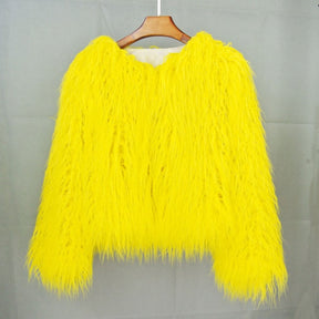 Women's Long-Pile Faux Fur Coat | Marlene in Bright Pink - Juana Fashion
