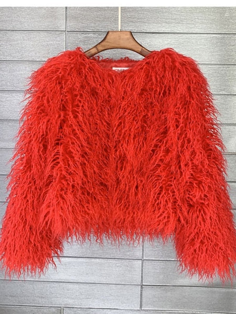 Women's Long-Pile Faux Fur Coat | Marlene in Bright Pink - Juana Fashion