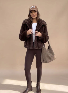 Women's Faux Fur Coat with Classic Collar | Johanna - Juana Fashion
