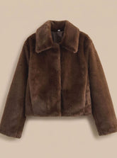 Women's Faux Fur Coat with Classic Collar | Johanna in Dark Brown - Juana Fashion