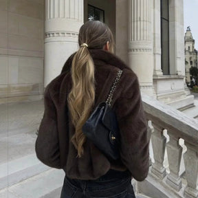 Women's Cropped Faux Fur Jacket with Collar | Emilia - Juana Fashion