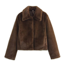 Women's Cropped Faux Fur Jacket with Collar | Emilia in Dark Brown - Juana Fashion