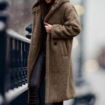 Women's Long Open-Front Teddy Coat | Mia in Army Green - Juana Fashion