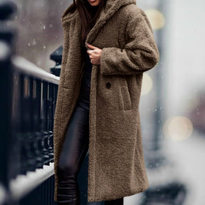 Women's Long Open-Front Teddy Coat | Mia in Army Green - Juana Fashion